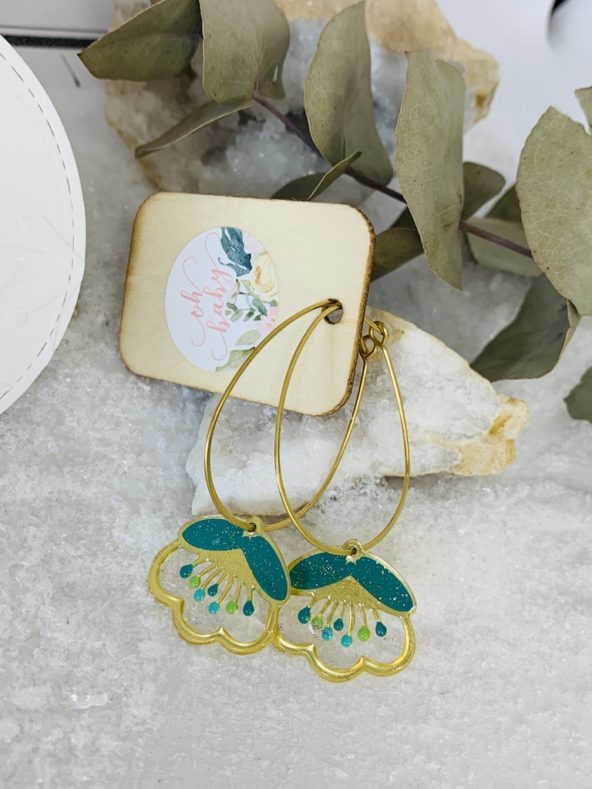 Boucle d'oreille  Laiton Poppy  vert foncé